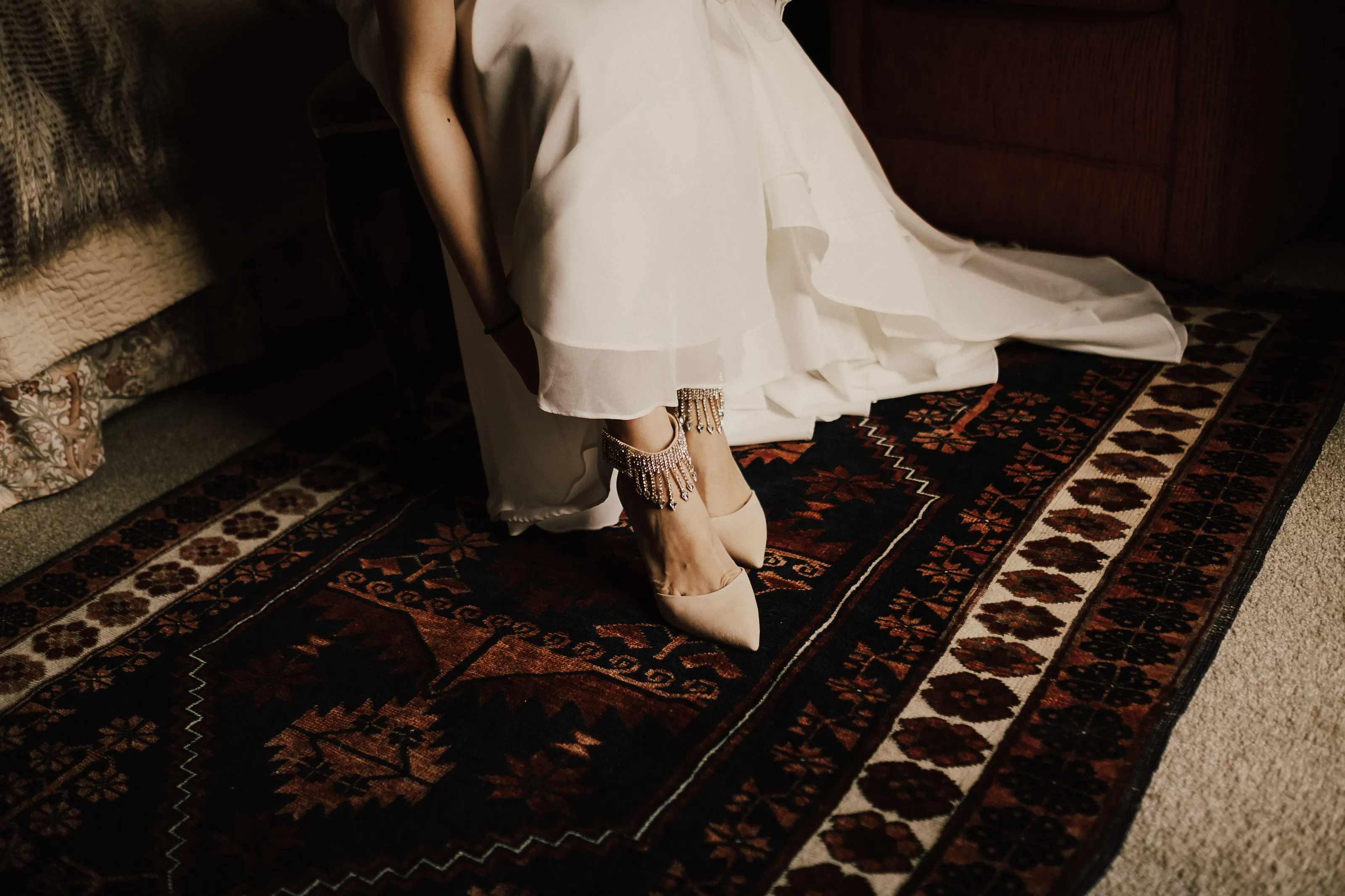 Pre-wedding photoshoot showing beading details on shoes