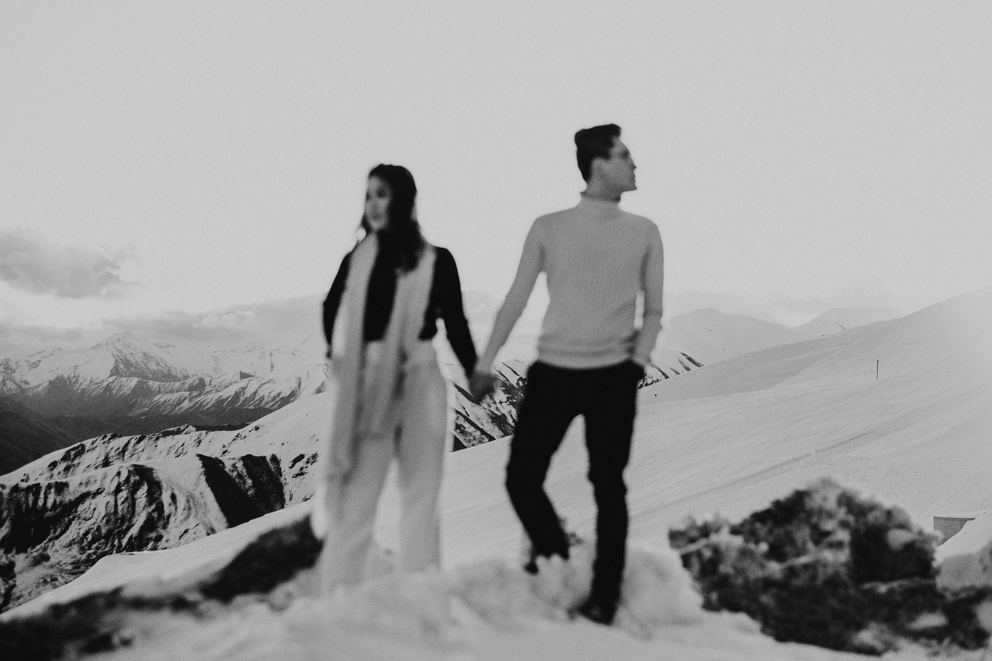 Pre-wedding couple photos in the snow at Cardona, between Wanaka and Queenstown